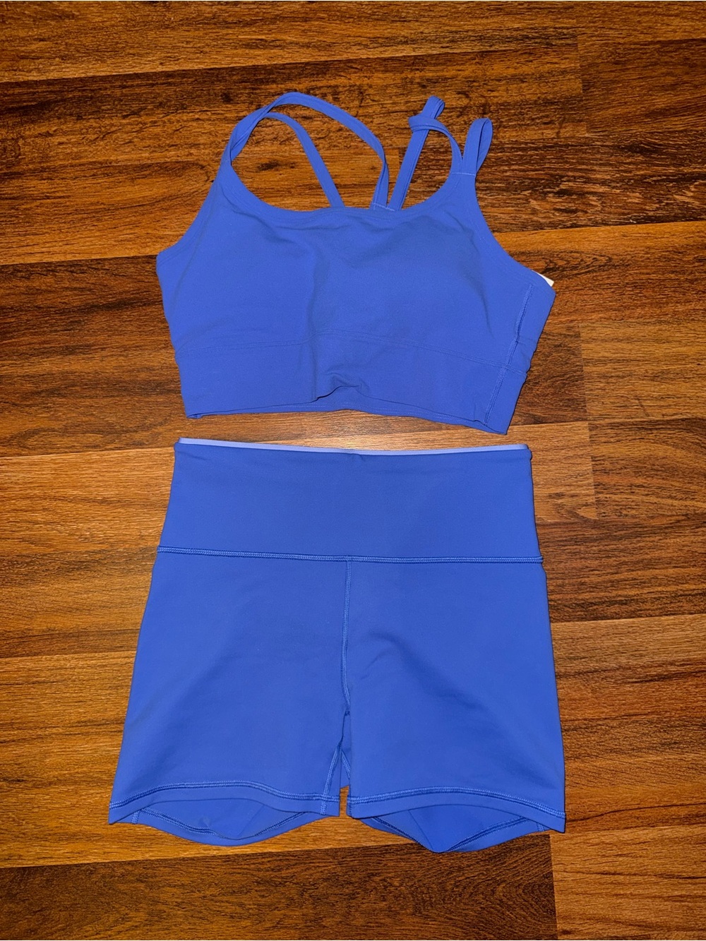 Women’s Blue Active Crop Top and High-Waist Shorts Set - Picture 2 of 2